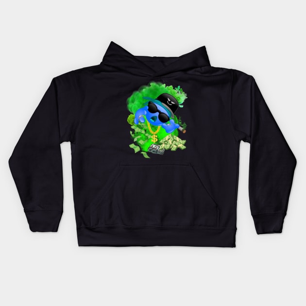 GREEN MAN BLUE EMOJI FACE DESIGN Kids Hoodie by The C.O.B. Store